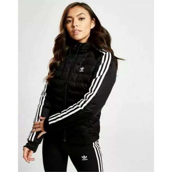 adidas Originals Three Stripe Slim Padded Puffer Jacket, Women’s Size Small, Bla - Picture 4 of 13
